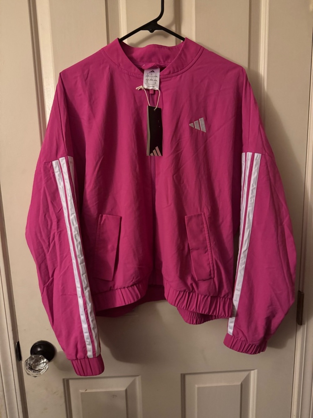adidas Hot Pink Pullover Jacket with White Stripes